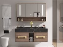 Badkamermeubel MBY | 120 cm | 2 persoons | Hout decor, zwarte wastafel | Incl. kranen 