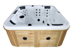 Outdoor Spa 208x208cm Naturel hout wit vooraanzicht