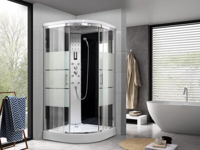 Douchecabine Halfrond 90x90cm | 6 Waterjets | Regendouche &amp; LED | Zilverkleurig Frame | Witte Bodemplaat