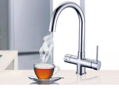 3-in-1 kokendwaterkraan chroom RVS met close-in boiler, kinderbeveiliging en waterfilterkit