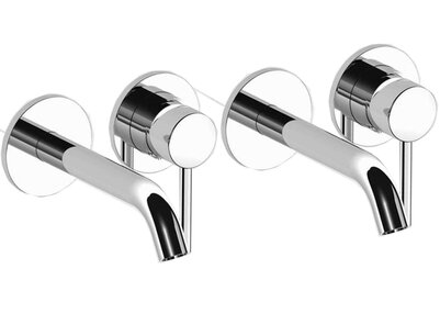 Set van 2 Muurkranen Chroom RVS | Inbouw Mengkranen voor Waskom &amp; Wastafel | 170mm | Keramische Cartridge