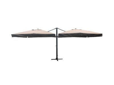 Dubbele zweefparasol 2x 3x4 m taupe sandy vooraanzicht