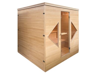 Rechthoekige sauna 206x183cm met 6kW kachel, Bluetooth speaker en compleet accessoirepakket