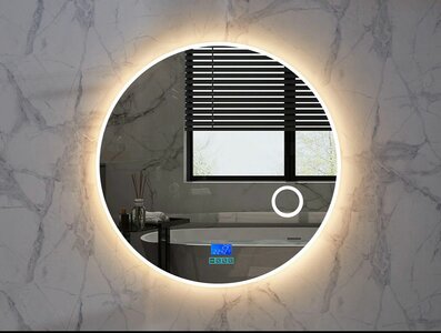 Ronde badkamerspiegel &Oslash;60cm met LED verlichting 3 kleuren, Bluetooth speaker en anti-fog