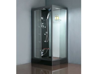 Stoomcabine 100x80cm zwart links &mdash; 6 waterjets, regendouche en aromatherapie