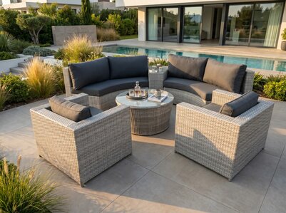 Loungeset 6-delig | Lichtgrijs Wicker &amp; Donkergrijze Kussens | 3 Sofas | Aluminium Frame | incl. Tafels