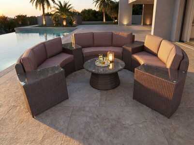 Loungeset 8-delig | Donkergrijs Wicker &amp; Bruine Kussens | 4 Sofas | Aluminium Frame | incl. Tafels