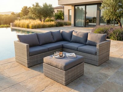 Loungeset | 3-delig | Wicker | Lichtbruin + grijs