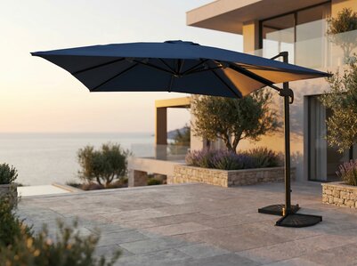 Zweefparasol 3x4 m zwart &ndash; vooraanzicht zweefarm aluminium frame met voet