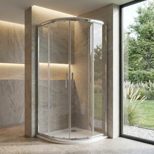 Douchecabine halfrond 90x90cm met 8mm veiligheidsglas en dubbele schuifdeur