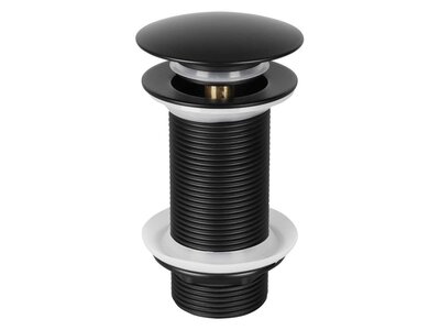 Pop-up afvoerplug mat zwart design &mdash; klik-systeem van messing en RVS