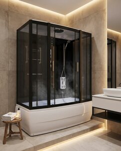 Stoomcabine met Massagebad 170x90x220 cm Zwart/Wit | Waterjets, Stoombad &amp; Aromatherapie