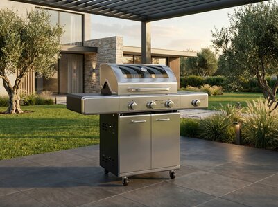 Gasbarbecue Sydney RVS | 3 branders + zijbrander | gietijzeren roosters | glazen deksel | verrijdbaar