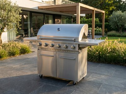 Gasbarbecue RVS | 6 branders + zijbrander | gietijzeren rooster | warmhoudrek | verrijdbaar