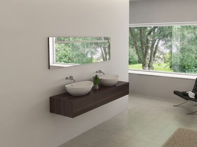 Badkamermeubel BAVENO | 180 cm | Donker hout decor met 2 witte waskommen 