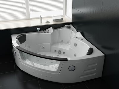 Massagebad 2 persoons hoekbad 172,5x172,5cm wit &mdash; 28 jets, airbubble, heater en LED verlichting