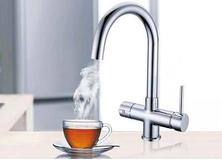 3-in-1 kokendwaterkraan chroom RVS met close-in boiler, kinderbeveiliging en waterfilterkit