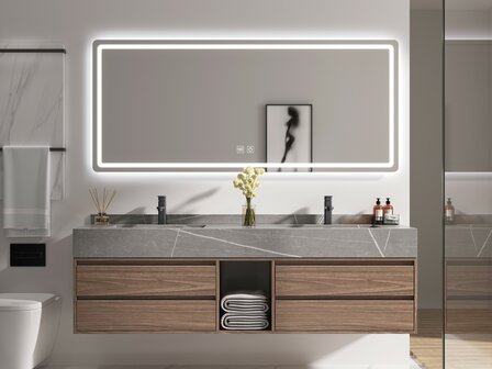 Badkamermeubel MBY 120 cm hout decor met grijze marmerlook wastafel &ndash; vooraanzicht