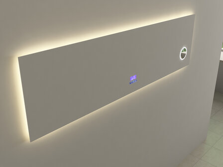 Badkamerspiegel 180cm detail &mdash; touch display met klok, temperatuur en dimbaar LED