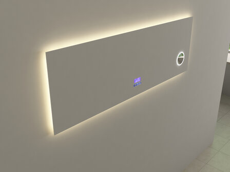 Badkamerspiegel 150cm detail &mdash; touch display met klok, temperatuur en dimbaar LED