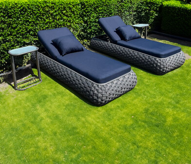 Ligbeddenset 2-delig antraciet wicker lichtgrijs tuin opstelling