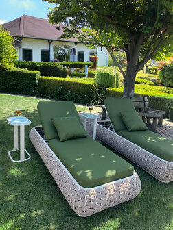 Ligbeddenset 2-delig bruin wicker olijfgroen tuin opstelling