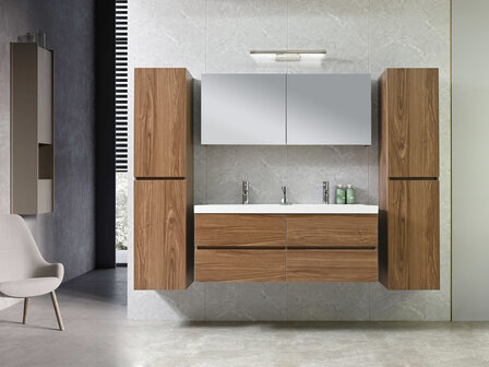 Badkamermeubel Havik 2-persoons 120 cm donker hout decor &ndash; complete set vooraanzicht
