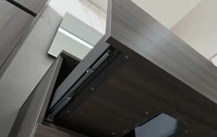 Badkamermeubel 2 Persoons 130 cm Donker Hout | Zwarte Stenen Waskommen | Incl. LED Spiegel &amp; Kranen