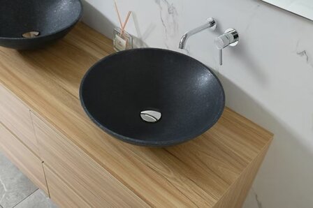 Badkamermeubel 2 Persoons 130 cm Hout Decor | Natuurstenen Waskommen | Incl. Anti-Fog LED Spiegel &amp; Kranen