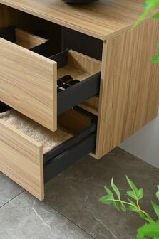 Badkamermeubel 2 Persoons 130 cm Hout Decor | Natuurstenen Waskommen | Incl. Anti-Fog LED Spiegel &amp; Kranen