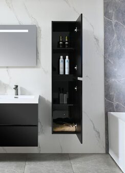 Badkamermeubel 2 Persoons 120 cm Hoogglans Zwart | Kunstmarmeren Wastafel | Incl. Anti-Fog LED Spiegel &amp; Kranen