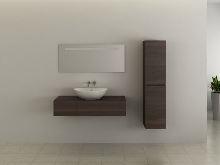 BAVENO badkamermeubel 120 cm zijaanzicht met zijkast donker hout