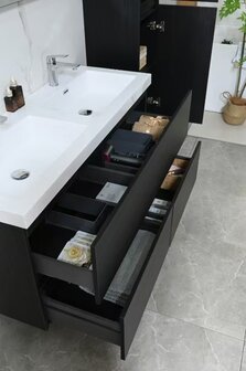 Badkamermeubel donker hout zwart &ndash; open lades softclose