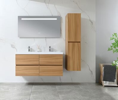 Badkamermeubel 2 persoons 120 cm licht hout zwart &ndash; zijaanzicht met zijkast