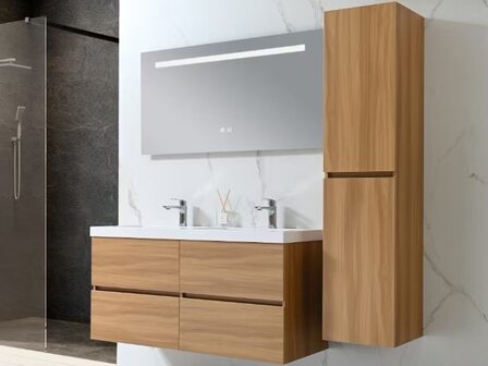 Badkamermeubel 2 persoons 120 cm licht hout zwart &ndash; vooraanzicht compleet