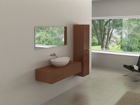 Badkamermeubel BAVENO 120 cm warm walnoot hout decor &ndash; complete set vooraanzicht