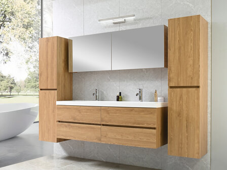 Duo-badkamermeubel Havik 145 cm licht hout decor &ndash; complete set vooraanzicht