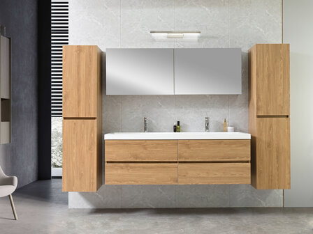 Havik 145 cm licht hout &ndash; zijaanzicht met 2 zijkasten en spiegelkast