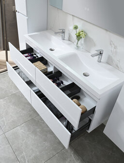 Badkamermeubel 145 cm hoogglans wit &ndash; open lades softclose detail