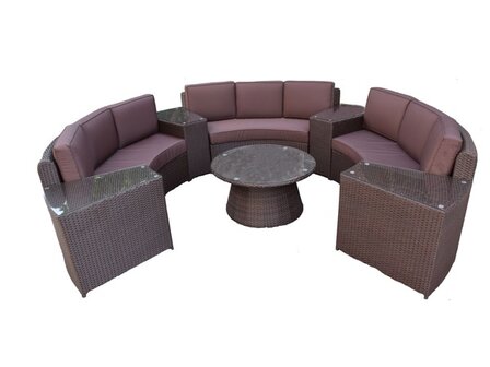 Loungeset 8-delig donkergrijs wicker met bruine kussens &mdash; complete opstelling