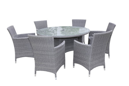 Diningset grijs wicker detail &mdash; stoel met grijze kussens