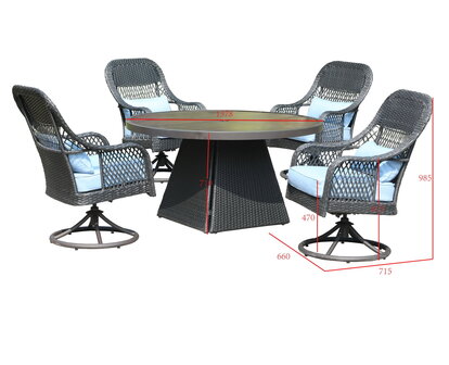 Diningset Redonda ronde tafel &mdash; &oslash;138cm antraciet wicker met parasolgat
