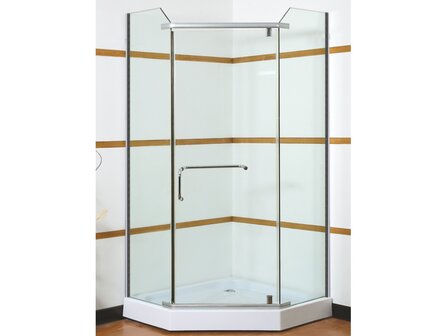 Vijfhoekige douchecabine 90x90cm met 8mm veiligheidsglas en zilverkleurige details