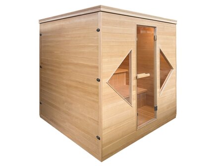 Rechthoekige sauna 206x183cm met 6kW kachel, Bluetooth speaker en compleet accessoirepakket