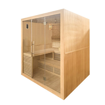 Sauna natuurstenen achterwand en 8mm veiligheidsglas deur