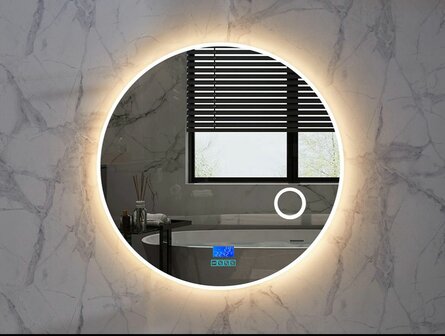 Ronde badkamerspiegel &Oslash;60cm met LED verlichting 3 kleuren, Bluetooth speaker en anti-fog