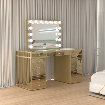 Make-up tafel goud in slaapkameropstelling &mdash; luxe kaptafel 150cm