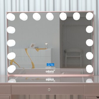 Kaptafel roze complete opstelling &mdash; met spiegel, poef en verlichting
