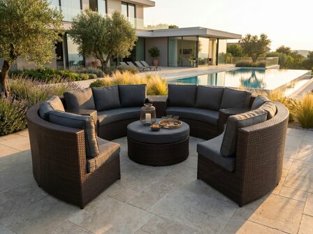Loungeset 8-delig | Donkergrijs Wicker &amp; Lichtblauwe Kussens | 3 Sofas | Aluminium Frame | incl. Tafels