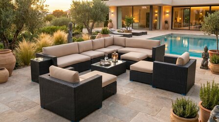 Loungeset HAVANA | 12-delig | Wicker | Zwart + cremekleurige kussens